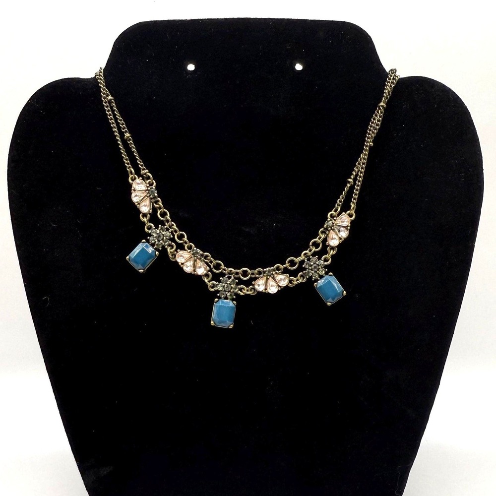 Vintage Blue Glass Drop Necklace – Antique Style Statement‎ Jewelry